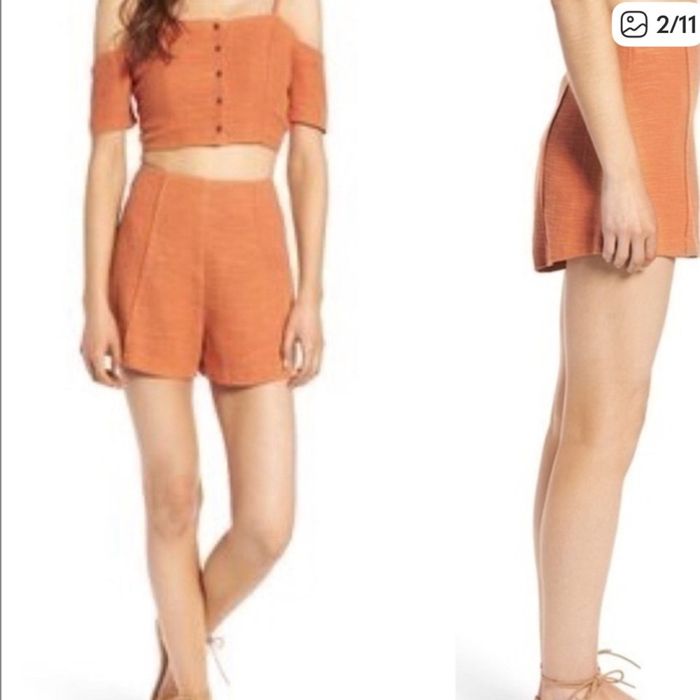ASTR Orange High-Rise Textured Shorts